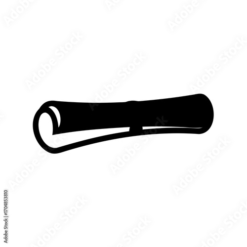 Black Scroll or Rolled Paper Document on Isolated White Background Illustration