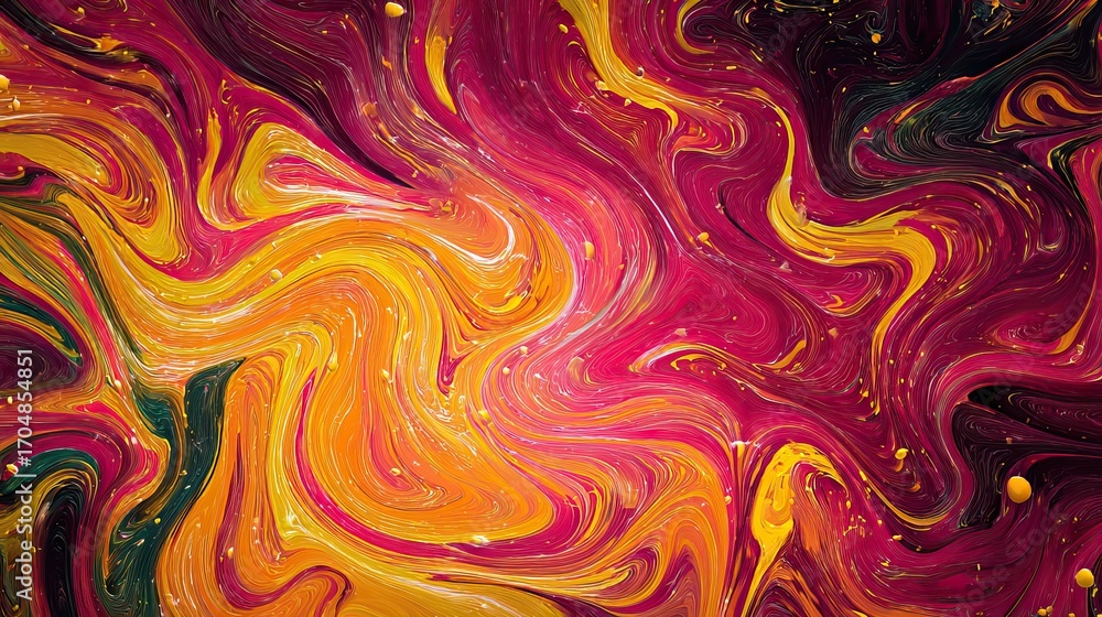 Obraz premium Vibrant Swirling Patterns of Red, Orange and Yellow Paint Creating a Textured Abstract Background for Artistic Use