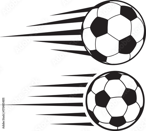 Two dynamic soccer balls in motion silhouette