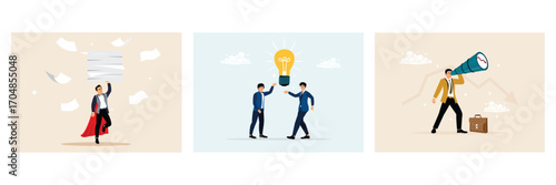Office workers complete many tasks, collaborate and brainstorm, analyze the stock market.