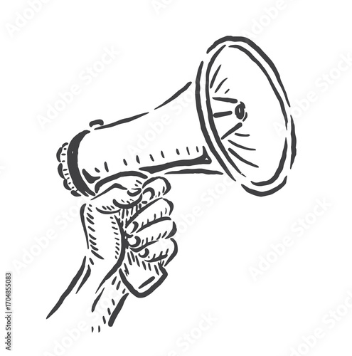 illustration of a loudspeaker being held with great effort