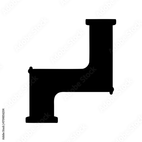 Abstract Black Shape Pipe or Plumbing Fitting Silhouette on White Background