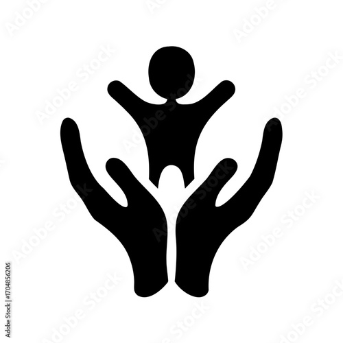 Hands Holding a Child Silhouette Symbolizing Care and Protection for Children