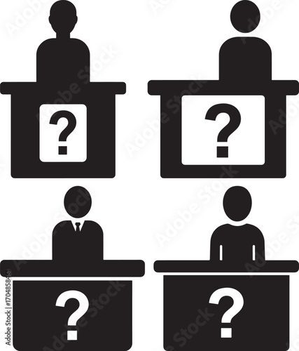 Four question mark desks silhouette