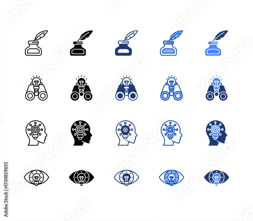 Inkwell, Insightful, Visionary, Inspired, multiple style icon set.