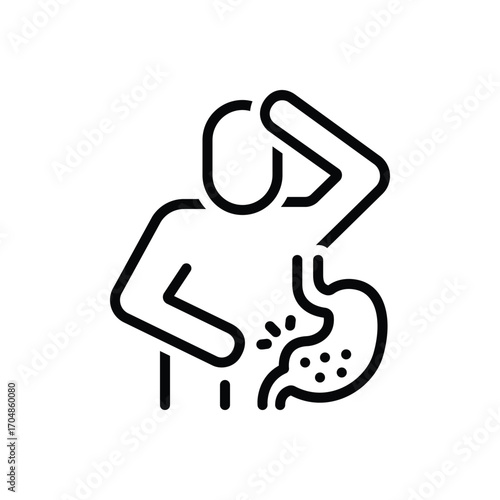 Black line icon for upset stomach
