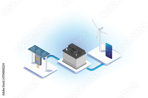 Modern isometric illustration of a house using solar panels with renewable energy.  Suitable for Diagrams, Game Asset, And Other asset
