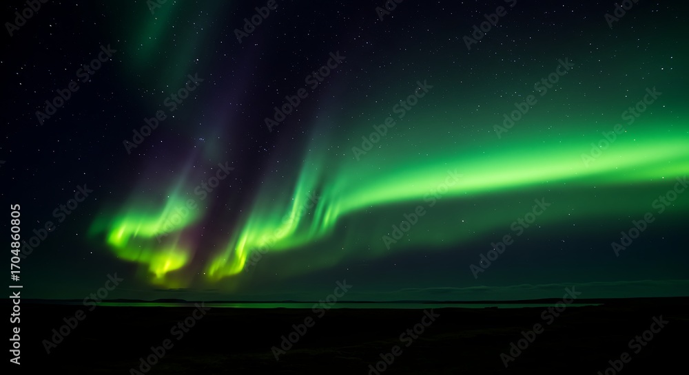 Fototapeta premium Spectacular aurora borealis dances across the night sky with vibrant green hues