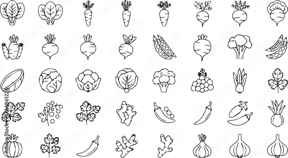 Obraz premium Fresh vegetable icons offering a healthy lifestyle concept, ideal for recipe books, food blogs, and nutrition guides to promote wellness and vibrant living through wholesome eating
