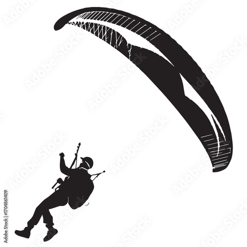 Black paragliding Silhouette Vector, High Quality Illustration on White Background