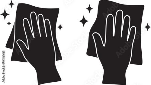 Two hands wiping with cloths silhouette