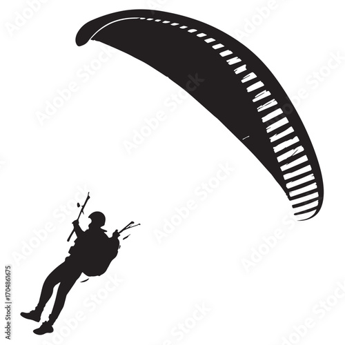 Black paragliding Silhouette Vector, High Quality Illustration on White Background