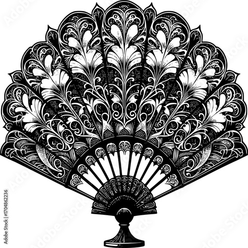 Exquisite Fan Artistry: Intricate patterns and delicate details on an antique hand fan, showcasing the artistry and beauty of traditional craftsmanship.