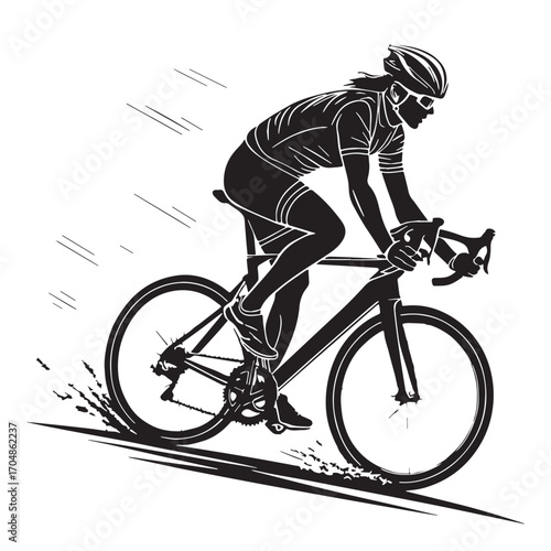 Black road cycling Silhouette Vector, High Quality Illustration on White Background