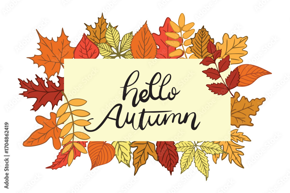 custom made wallpaper toronto digitalHello Autumn Text with Colorful Fall Leaves Border