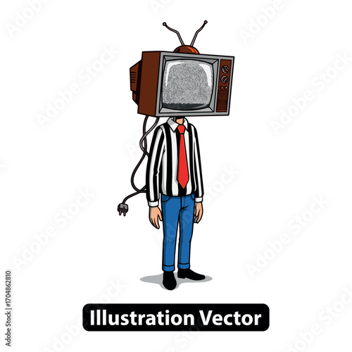 Man with a vintage television for a head, illustration of a communication concept