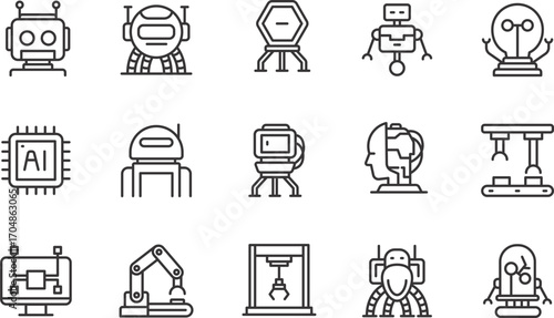 Monochrome AI Vector Line Icon Set