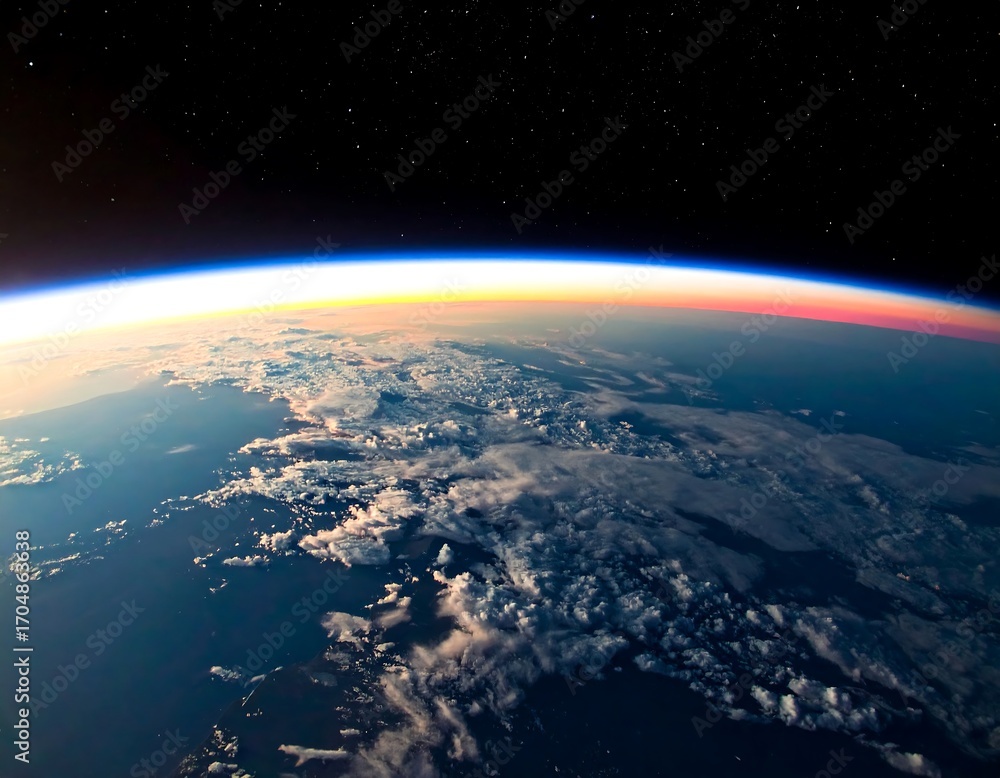 Fototapeta premium Earth seen from space, sunrise over horizon