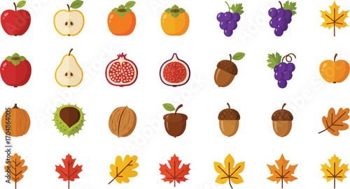 Fall harvest bounty of seasonal fruits and nuts, a celebration of autumn's abundance and fresh flavors, perfect for culinary designs and autumnal themes