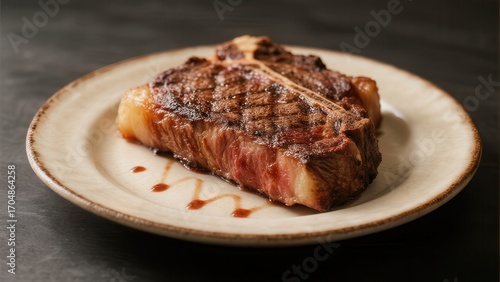 Grilled Ribeye Steak on Plate with Sauce