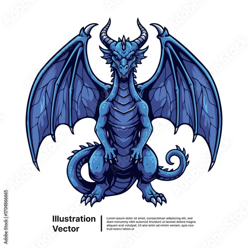 Dynamic Azure Dragon Illustration A Majestic Mythological Beast Representing Strength and Legend