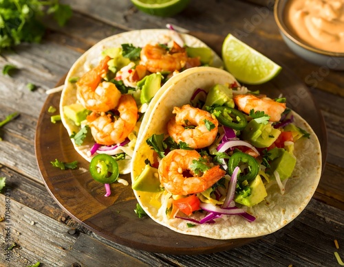 Delicious shrimp tacos on a plate