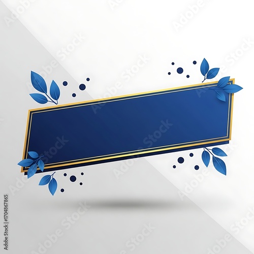 Elegant Blue and Gold Banner with Leaf Decorations for Text.