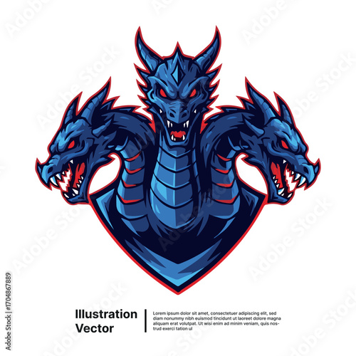 Mighty Three-Headed Dragon A Fierce Fantasy Illustration