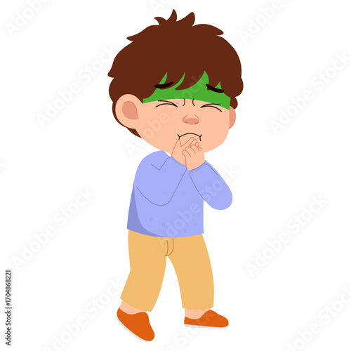 Cartoon Boy Feeling Nauseous and Sick