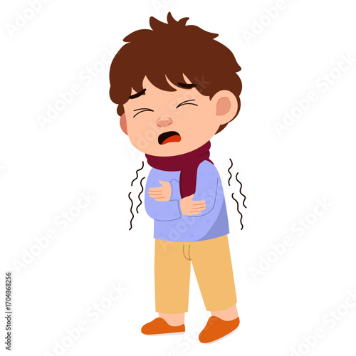 Cartoon Boy Coughing into Elbow Illustration