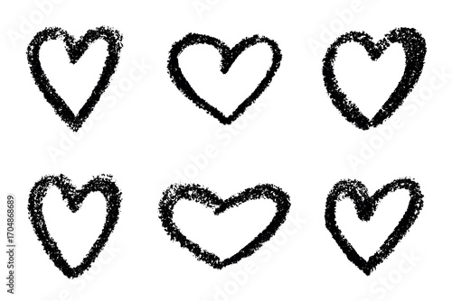 Set of simple hand drawn heart drawing illustration Scribble heart doodle Love clipart Single element for print, web, design, decor