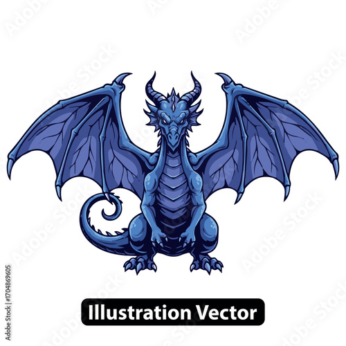 Majestic Blue Dragon Creature Illustration with Detailed Scales and Powerful Wings