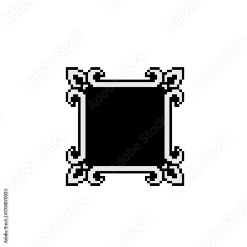 Pixel art frame in retro style, perfect for game UI, fantasy menus, inventory windows, or digital decorative elements.