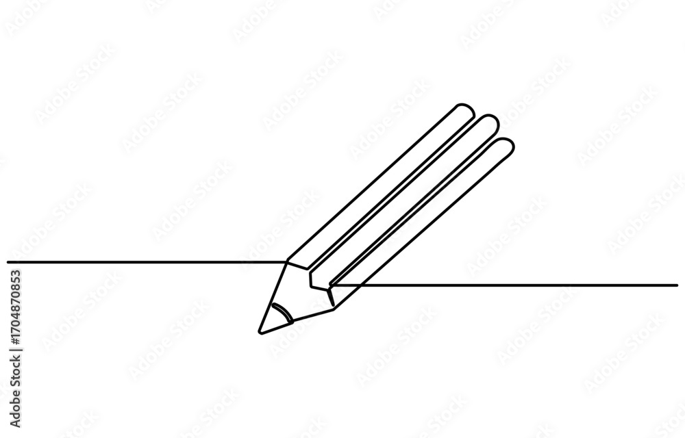Obraz premium Continuous one line drawing of Stationery container with pencil and pens. Single line drawing illustration of Pencil holder. School equipment concept vector art. Doodle line illustration.