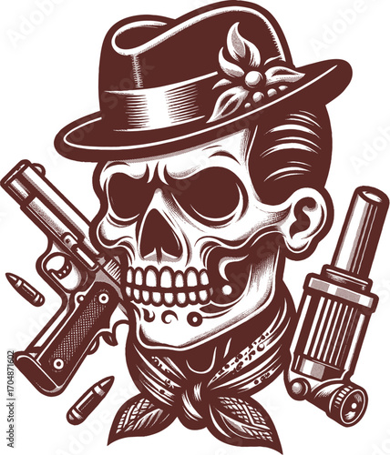 Vintage Skull Vector Illustration Retro Biker and Rockabilly Tattoo Art