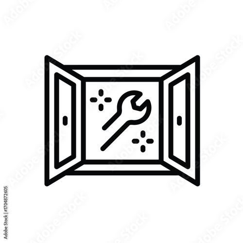 Black line icon for window installation