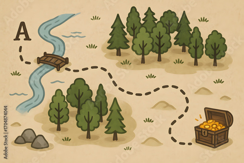 A Quest for Treasure: Illustrated map unfolds, with the destination of golden treasure