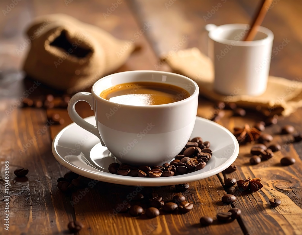 Fototapeta premium Aromatic coffee on rustic table