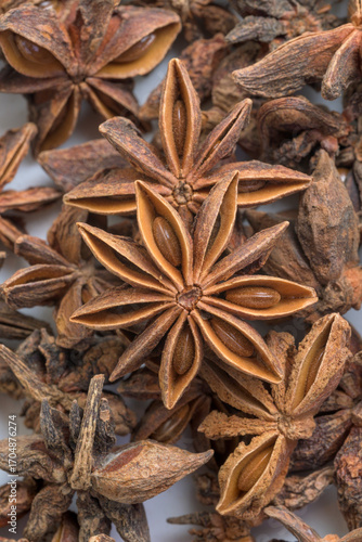 Star anise spice close up organic texture and culinary seasoning concept