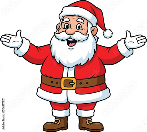 Jolly Cartoon Santa Claus with Open Arms Christmas Illustration