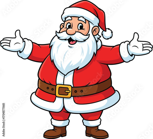 Jolly Cartoon Santa Claus with Open Arms Christmas Illustration