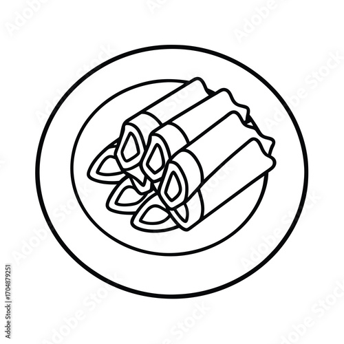 black and white line art illustration of spring role 