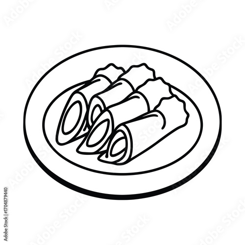 black and white line art illustration of spring role 