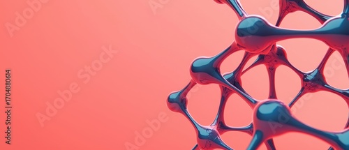 Abstract depiction of molecular structures with a vibrant pink background, showcasing interconnected nodes and a smooth, glossy appearance.