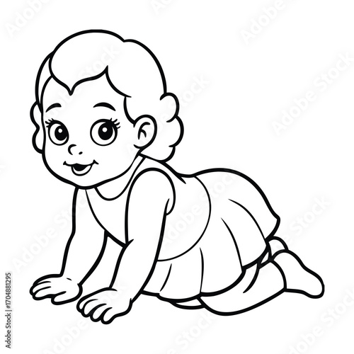 charming baby girl crawling cute child character
