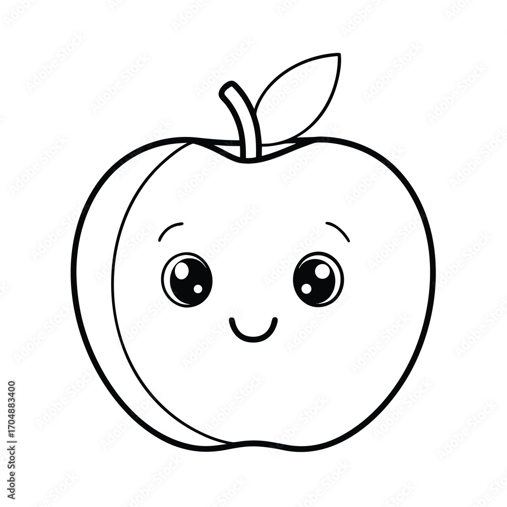 Obraz premium cute cartoon apple with face black and white fruit 