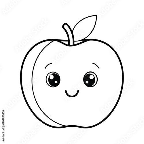 cute cartoon apple with face black and white  fruit 