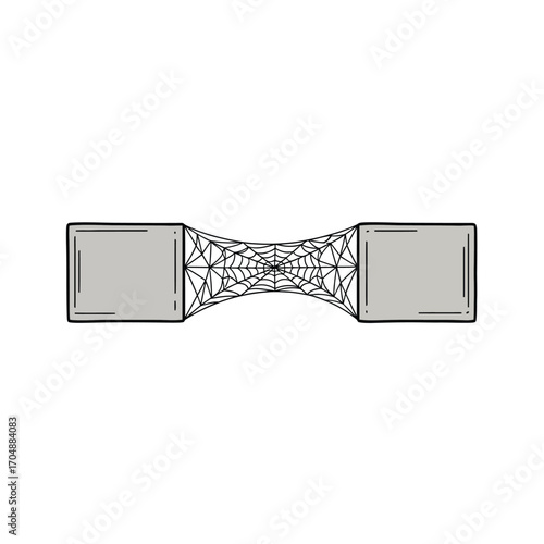 Minimalist hand-drawn illustration of a cobweb spun between two rectangular objects, symbolizing connection, network, or abandonment