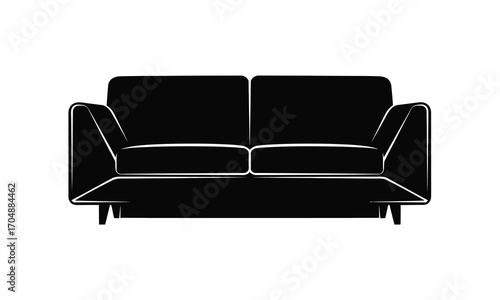 A simple silhouette of a modern sofa, isolated on white background, perfect for interior design mockups and furniture layouts with clean lines