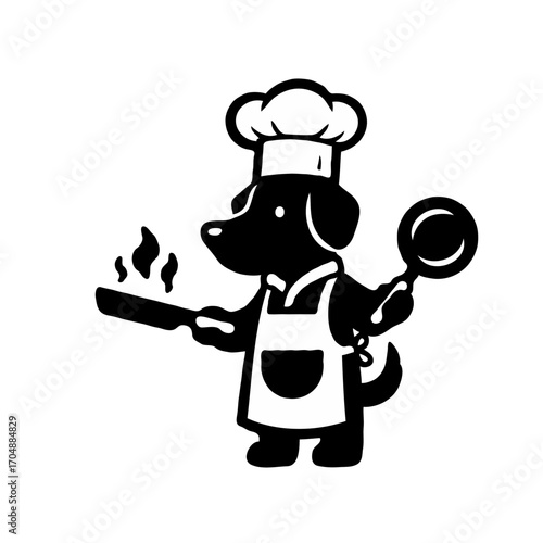 Chef Dog Cooking with Pan and Ladle